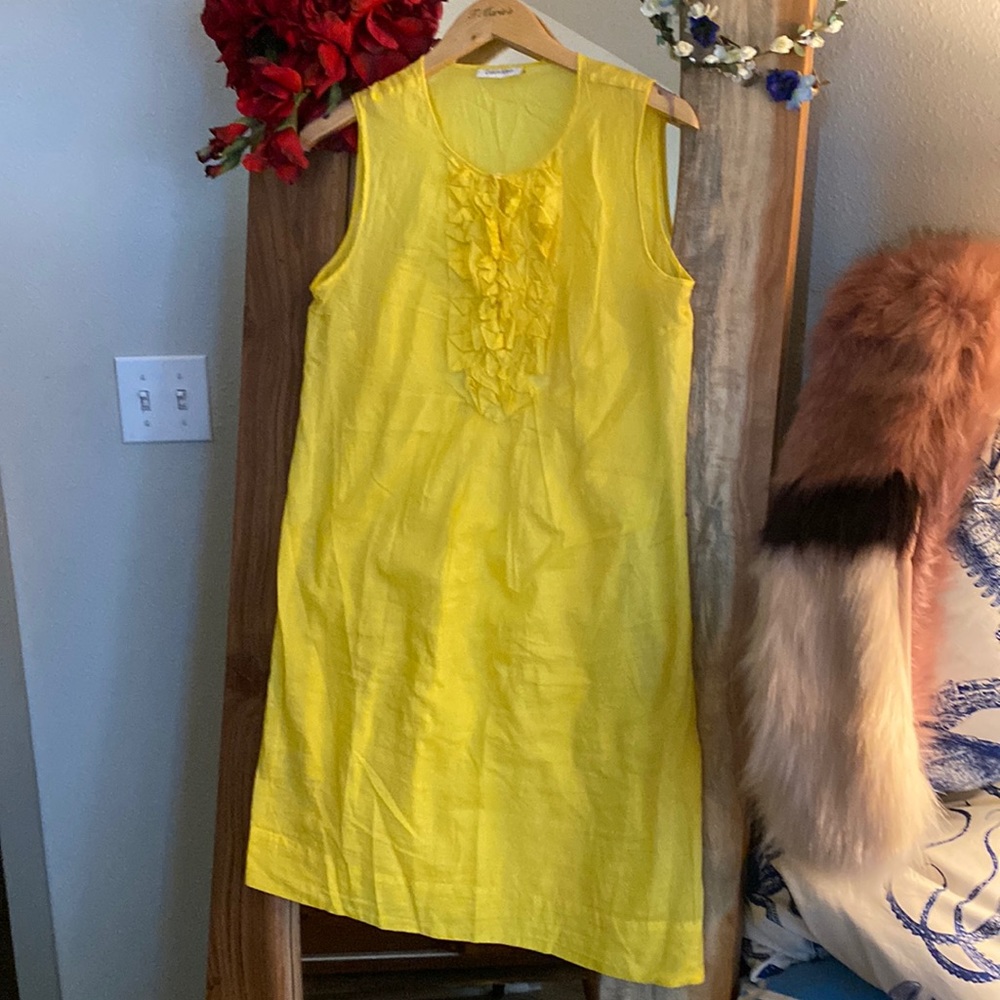 Calvin Klein Ruffle MIDI Dress Detachable Slip Yellow Size 6